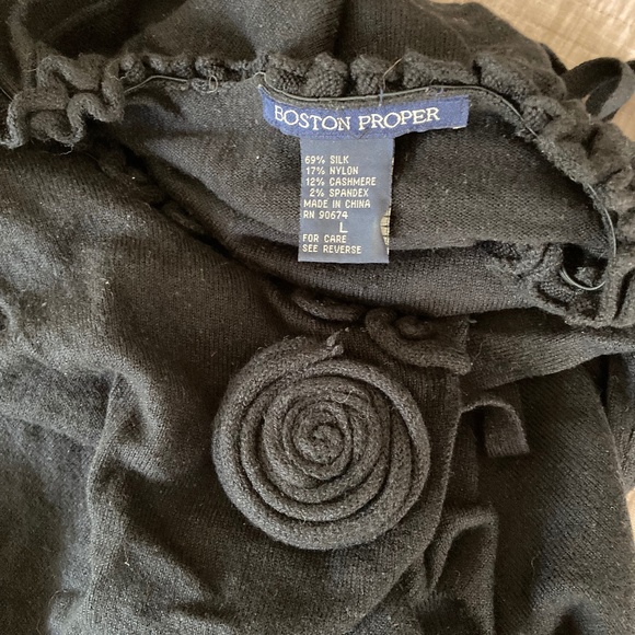 Silk Cashmere Ruffled V Neck with Flower Accent - Picture 9 of 9